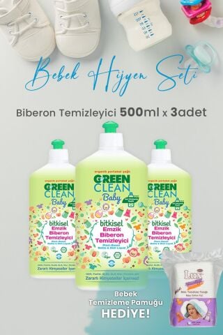 U green Clean Baby Bitkisel Biberon Emzik Temizleyici 500 ml x 3 Adet ve Hediyeli