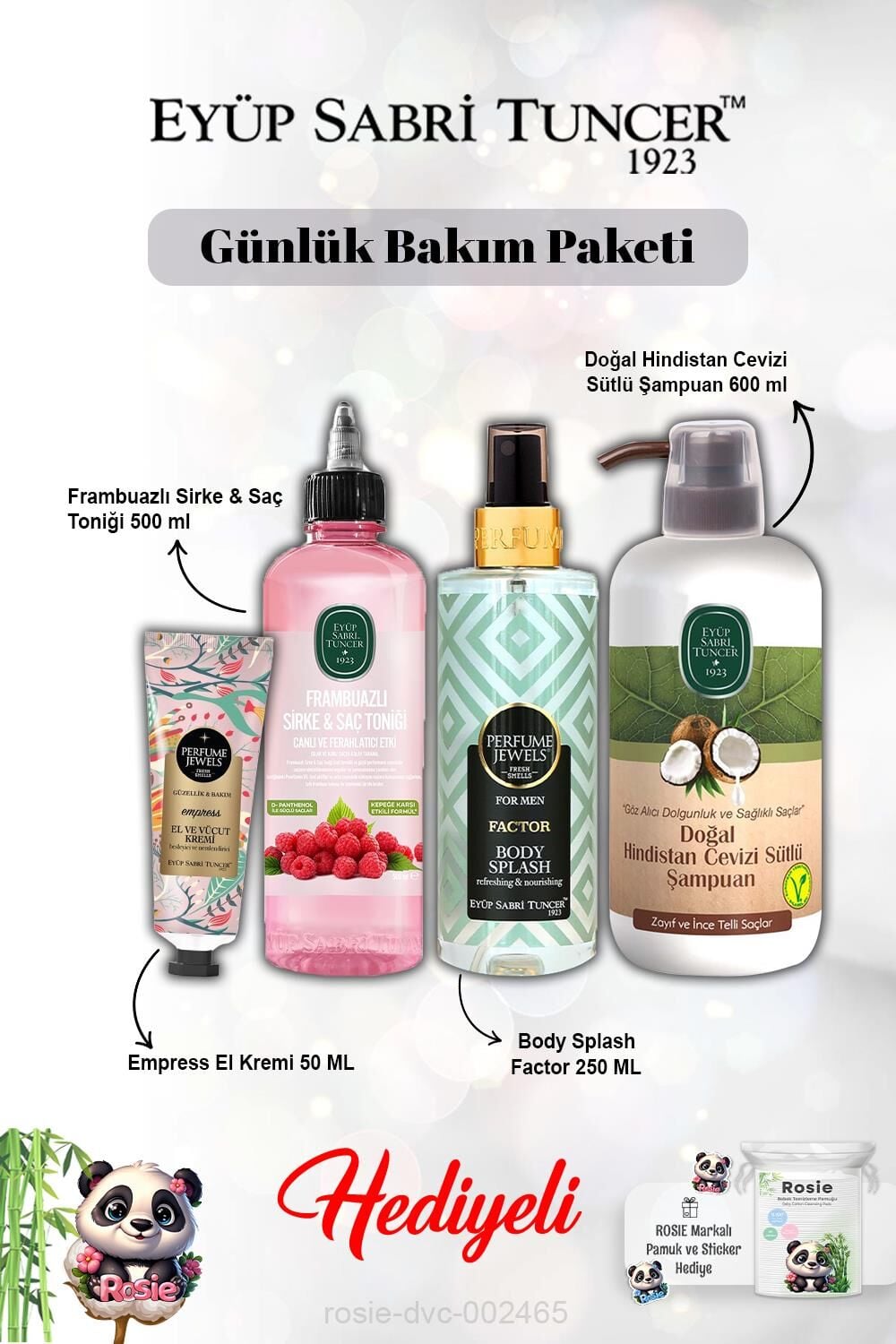 Frambuaz Tonik, Krem The Empress, Hindistan Cevizli Şampuan, Vücut Spreyi Splash Factor ve Rosie