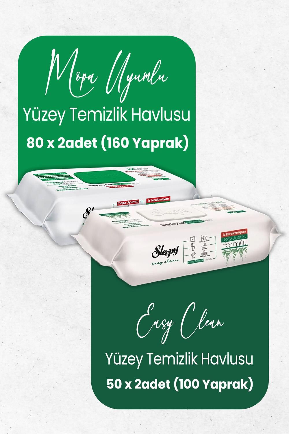 Sleepy Easy Clean Mopa Uyumlu 160 Yaprak ve 100 Yaprak Yüzey Temizlik Havlusu