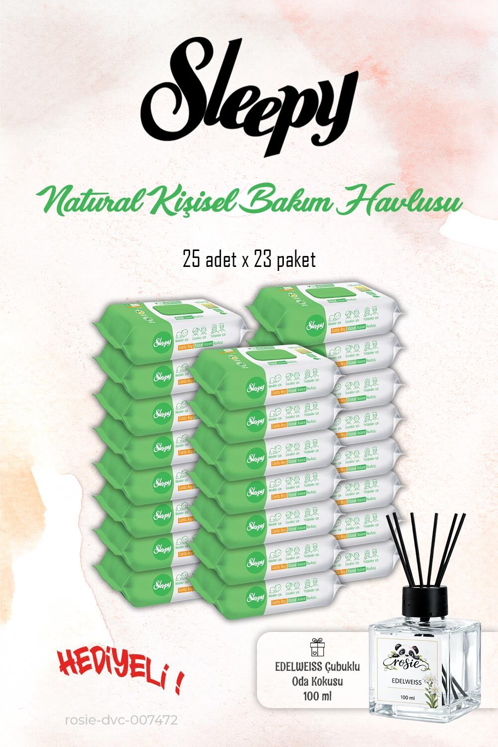 23 Paket Sleepy Kişisel Bakım Havlusu, Natural 25'li ve ROSIE Koku