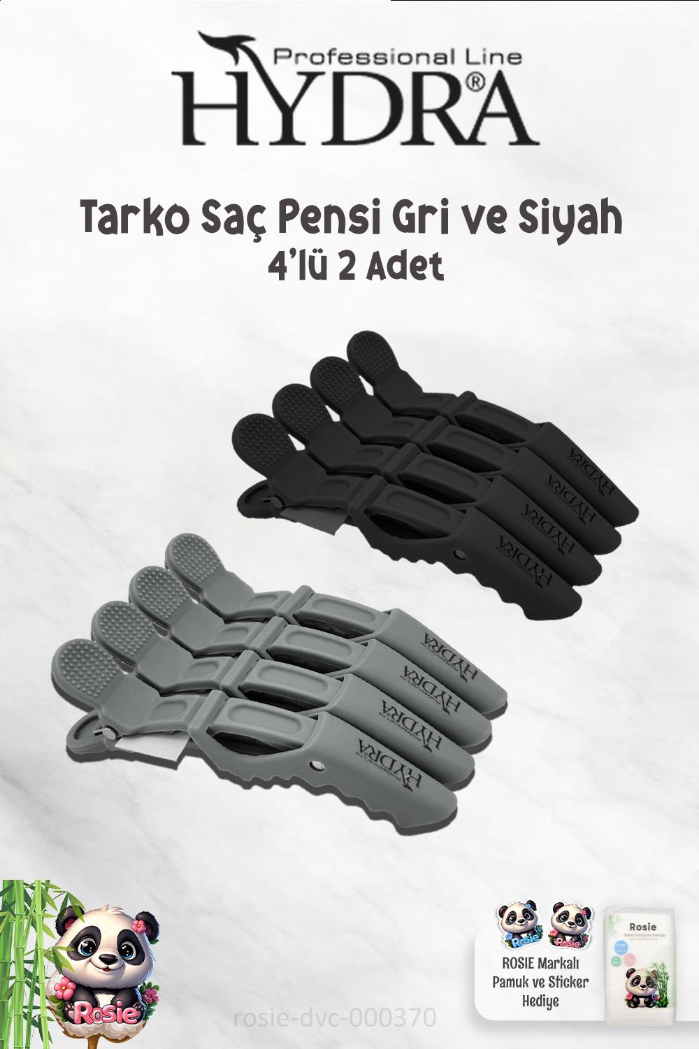 Tarko Hydra 2192 Saç Pensi 4 Lü Gri, 4'lü Siyah ve ROSIE
