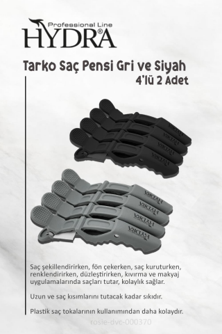 Tarko Hydra 2192 Saç Pensi 4 Lü Gri, 4'lü Siyah ve ROSIE