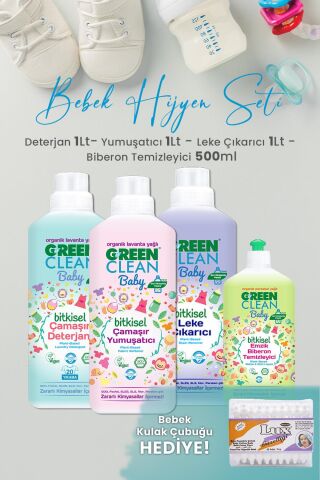 U Green Clean Baby Çamaşır Deterjanı, Yumuşatıcı ve Leke Çıkarıcı 1 L, Biberon Temizleyici 500ml ve Hediyeli