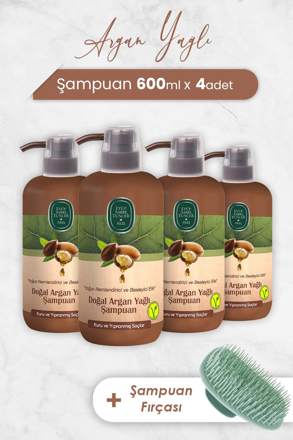Eyüp Sabri Tuncer Argan Yağlı Şampuan 600 ml x 4 Adet ve Şampuan Fırçası