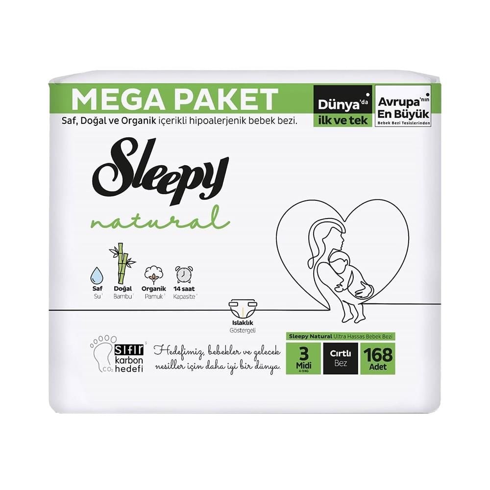 Sleepy Natural Bebek Bezi Mega Midi 3 (4-9kg) 168 Adet