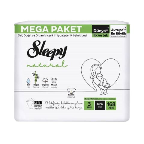 Sleepy Natural Bebek Bezi Mega Midi 3 (4-9kg) 168 Adet