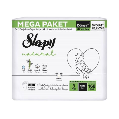 Sleepy Natural Bebek Bezi Mega Midi 3 (4-9kg) 168 Adet