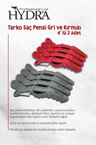 Tarko Hydra 2192 Saç Pensi 4 Lü Gri, 4'lü Kırmızı ve ROSIE
