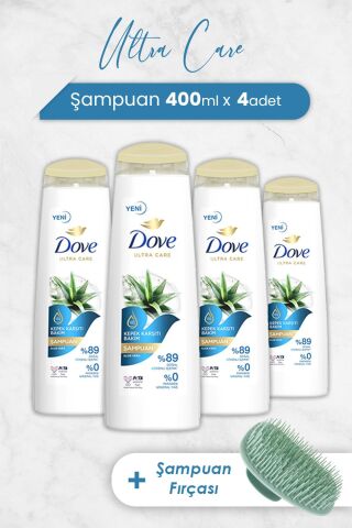 Dove Ultra Care Şampuan Aloe Vera 400 ml x 4 Adet ve Şampuan Fırçası