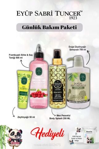 Men Vücut Spreyi Paceful Body, Zeytinyağlı Krem ve Şampuan, Frambuaz Tonik ve Rosie