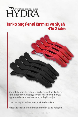 Tarko Hydra 2192 Saç Pensi 4 Lü Siyah, 4'lü Kırmızı ve ROSIE