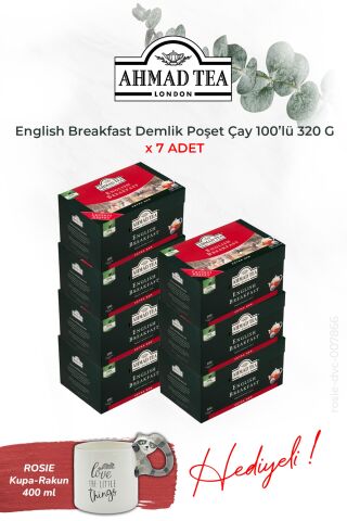 320 G - 100 x 7 adet English Breakfast Demlik Poşet Çay ve Rakun Kupa