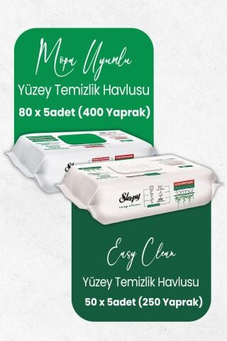 Sleepy Easy Clean Mopa Uyumlu 400 Yaprak ve 250 Yaprak Yüzey Temizlik Havlusu