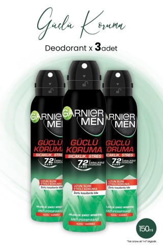 Garnier Men 72H Güçlü Koruma Erkek Deodorant 150 ml x 3 Adet