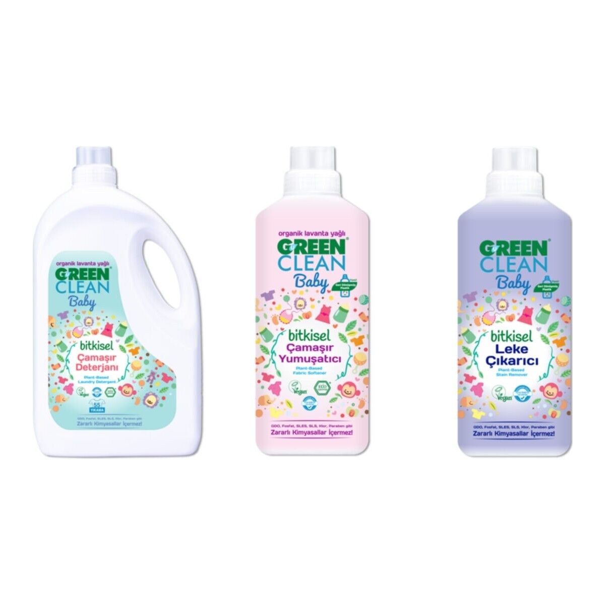 Green Clean Baby Bitkisel Çamaşır Deterjanı 2.75 Lt Yumuşatıcı 1lt Leke Çıkarıcı 1 Lt 3'lü Set