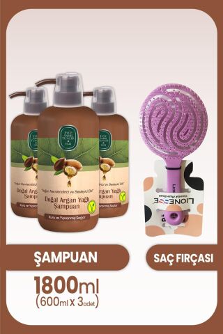 Eyüp Sabri Tuncer Doğal Argan Yağlı Şampuan 600 ml x 3 Adet ve Saç Fırçası