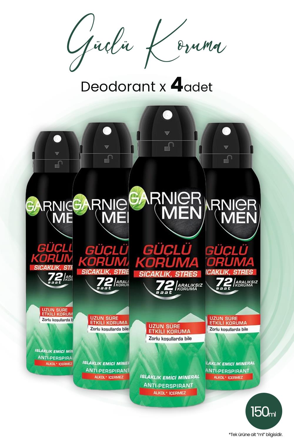 Garnier Men 72H Güçlü Koruma Erkek Deodorant 150 ml x 4 Adet