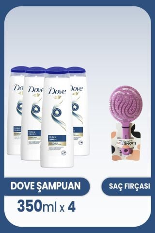 Dove Şampuan Yoğun Onarıcı Yıpranmış Saçlar 350 ml x 4 Adet  ve Saç Fırçası