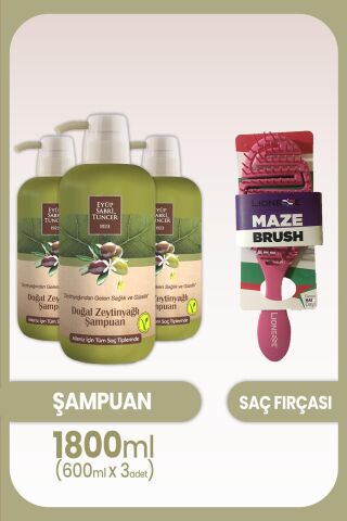 Eyüp Sabri Tuncer Doğal Zeytinyağlı Şampuan 600 ml x 3 Adet ve Saç Fırçası
