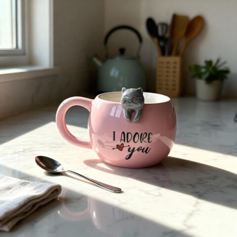 Kedi Figürlü 3D Seramik Kupa 350 ml