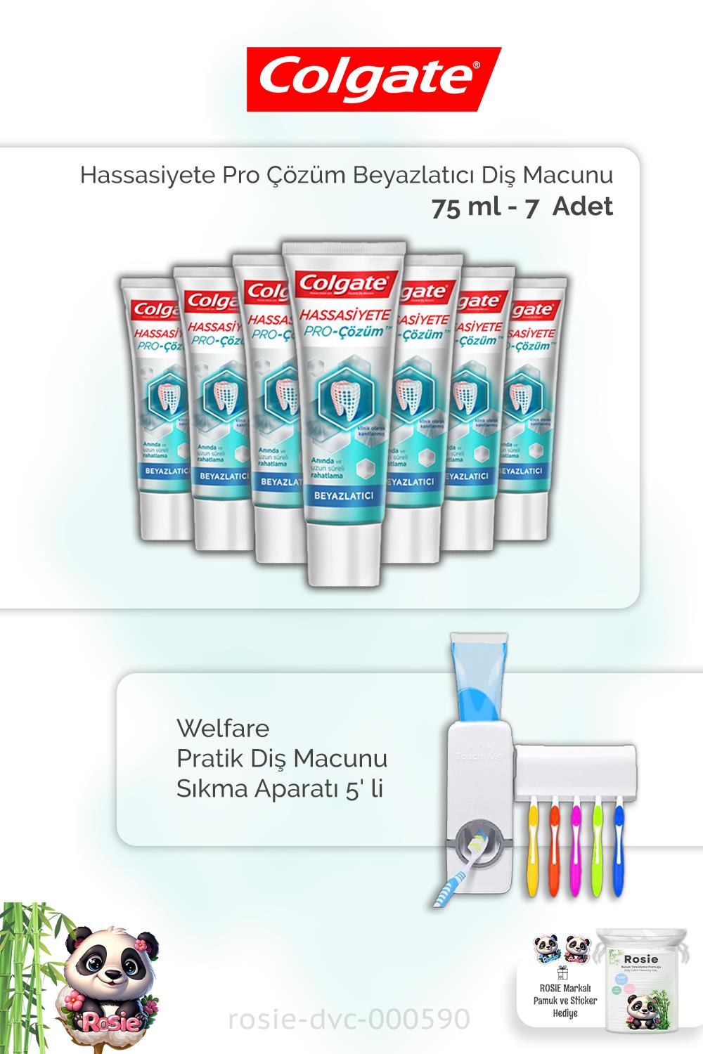 7 Adet Colgate Hassasiyete Pro Çözüm 75 ml, Diş Macunu Sıkma Aparatı ve ROSIE