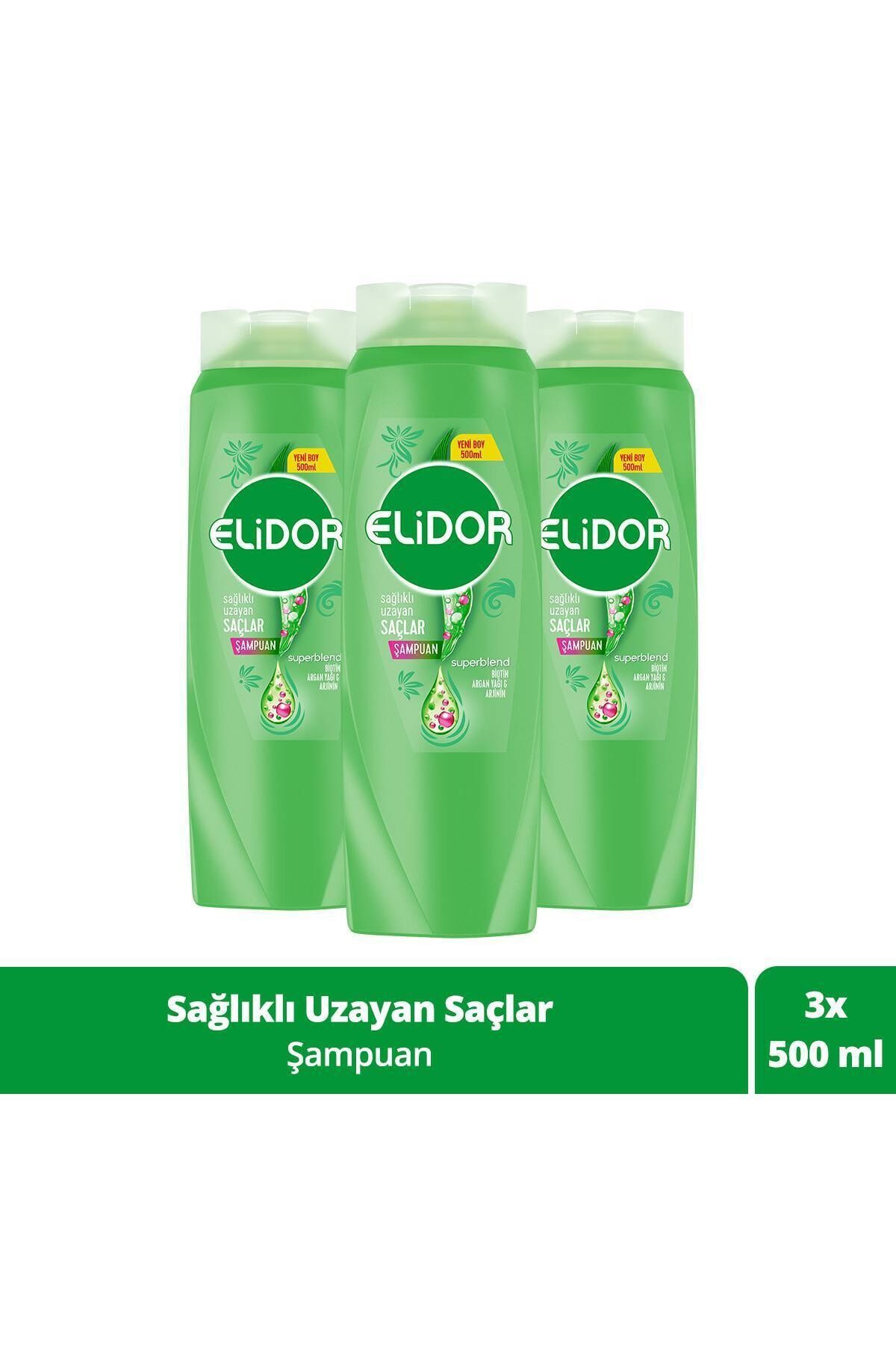Elidor Superblend Saç Bakım Şampuanı Sağlıklı Uzayan Saçlar Biotin Argan Yağı Arjinin 500 ml X3