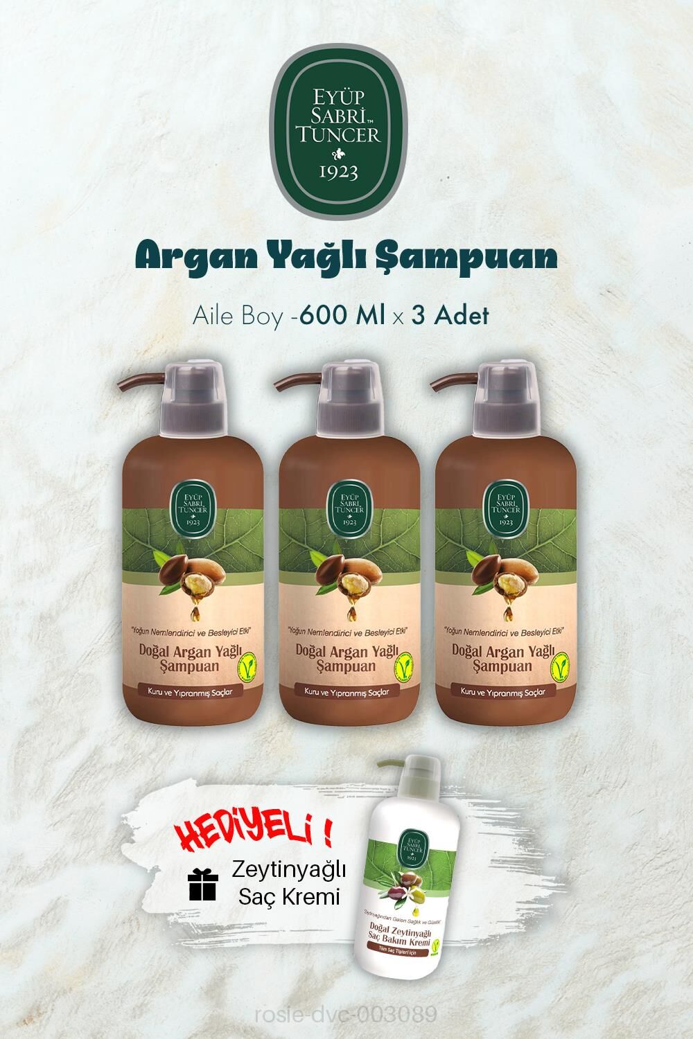 Argan Yağlı Şampuan 600 ML X 3 ve Saç Kremi Hediyeli