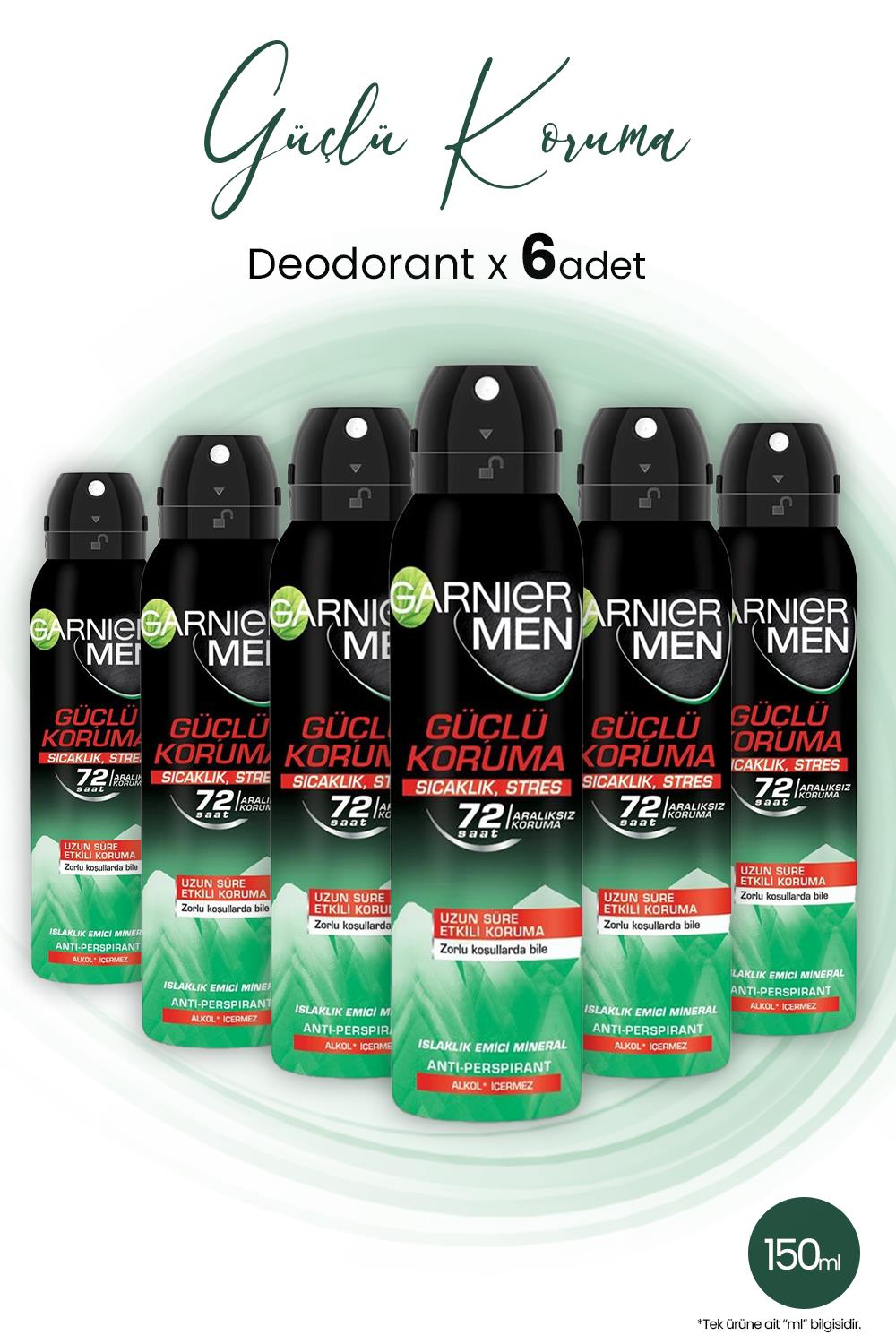 Garnier Men 72H Güçlü Koruma Erkek Deodorant 150 ml x 6 Adet