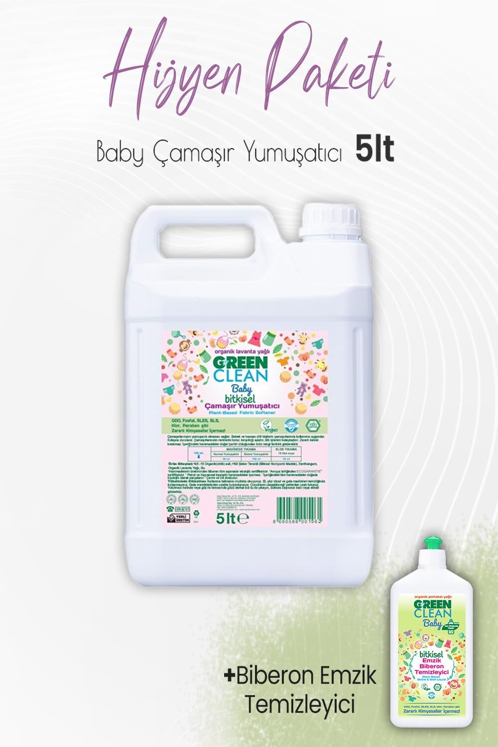 Green Clean Baby Bitkisel Çamaşır Yumuşatıcı Lavanta 5 lt ve Emzik Biberon Temizleyici 500 ml