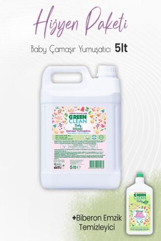 Green Clean Baby Bitkisel Çamaşır Yumuşatıcı Lavanta 5 lt ve Emzik Biberon Temizleyici 500 ml