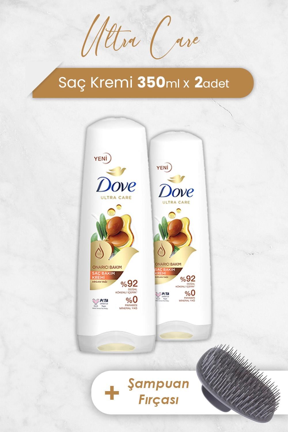 Dove Ultra Care Saç Kremi Argan Yağı 350 ml x 2 Adet ve Şampuan Fırçası