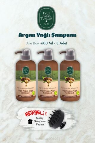 3 Adet Argan Yağlı Şampuan 600 ML ve Şampuan Fırçası Hediyeli