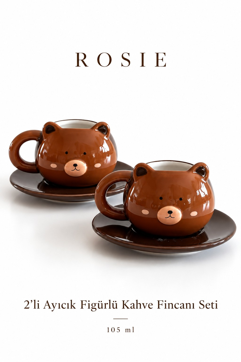 ROSIE Ayı Figürlü 2 Kişilik Kahve Fincanı Seti 105 ml