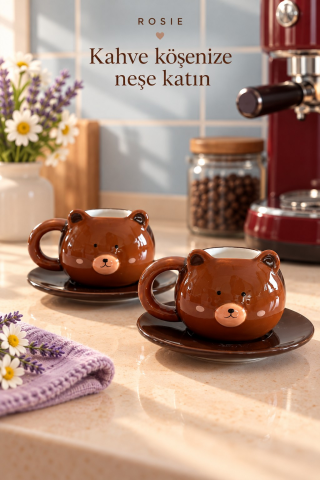 ROSIE Ayı Figürlü 2 Kişilik Kahve Fincanı Seti 105 ml