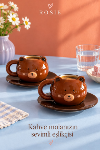 ROSIE Ayı Figürlü 2 Kişilik Kahve Fincanı Seti 105 ml