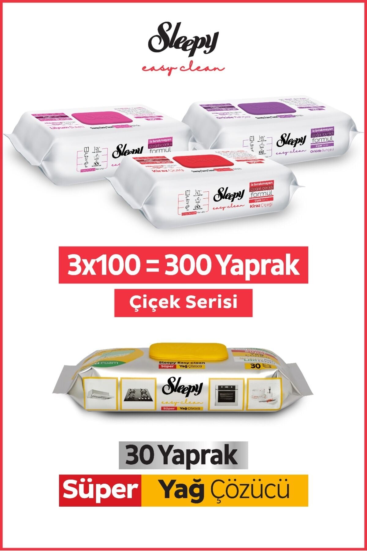 Sleepy Easy Clean Çiçek Serisi, Süper Yağ Çözücü Yüzey Temizlik Havlusu