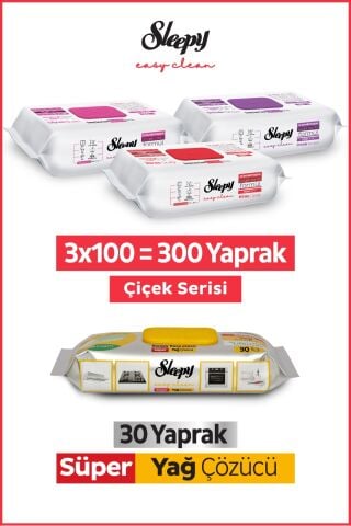 Sleepy Easy Clean Çiçek Serisi, Süper Yağ Çözücü Yüzey Temizlik Havlusu