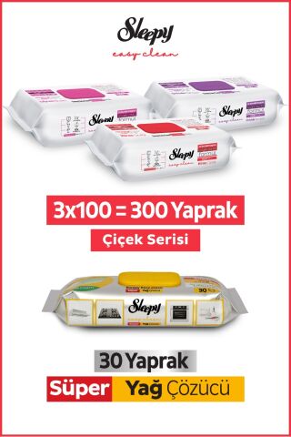 Sleepy Easy Clean Çiçek Serisi, Süper Yağ Çözücü Yüzey Temizlik Havlusu