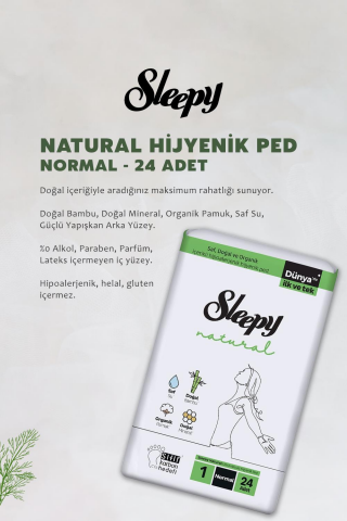 Sleepy Natural Ultra Hassas Normal Ped 24'lü,Günlük Ped 32'li,  Sensitive 50'li Mendil ve ROSIE