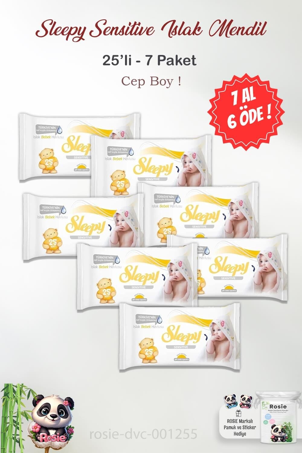 Sleepy Sensitive 25'li 7 AL 6 ÖDE Islak Havlu ve ROSIE Pamuk