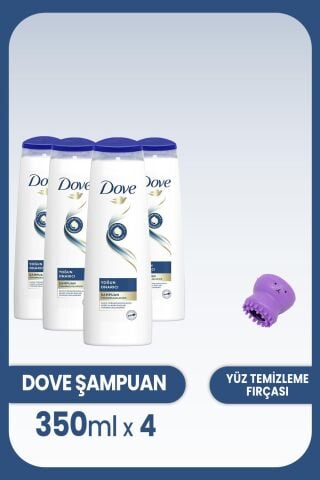 Dove Şampuan Yoğun Onarıcı Yıpranmış Saçlar 350 ml x 4 Adet ve Yüz Fırçası