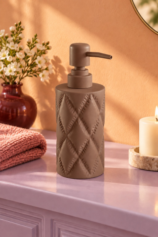 ROSIE Mat Vizon Renk Baklava Dokulu Yuvarlak Seramik Sıvı Sabunluk 350 ML