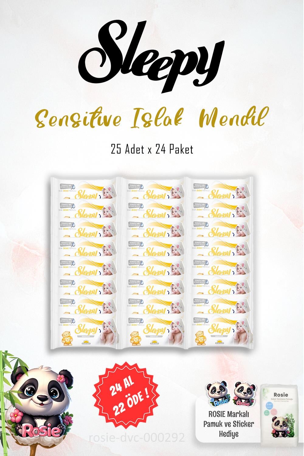 Sleepy Sensitive 25'li Islak Havlu 24 AL 22 ÖDE ve 60'lı ROSIE