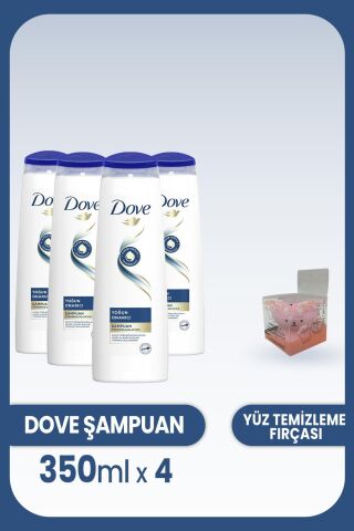 Dove Şampuan Yoğun Onarıcı Yıpranmış Saçlar 350 ml x 4 Adet ve Yüz Temizleme Fırçası