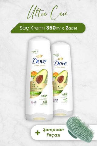 Dove Ultra Care Saç Kremi Avokado Özü 350 ml x 2 Adet ve Şampuan Fırçası