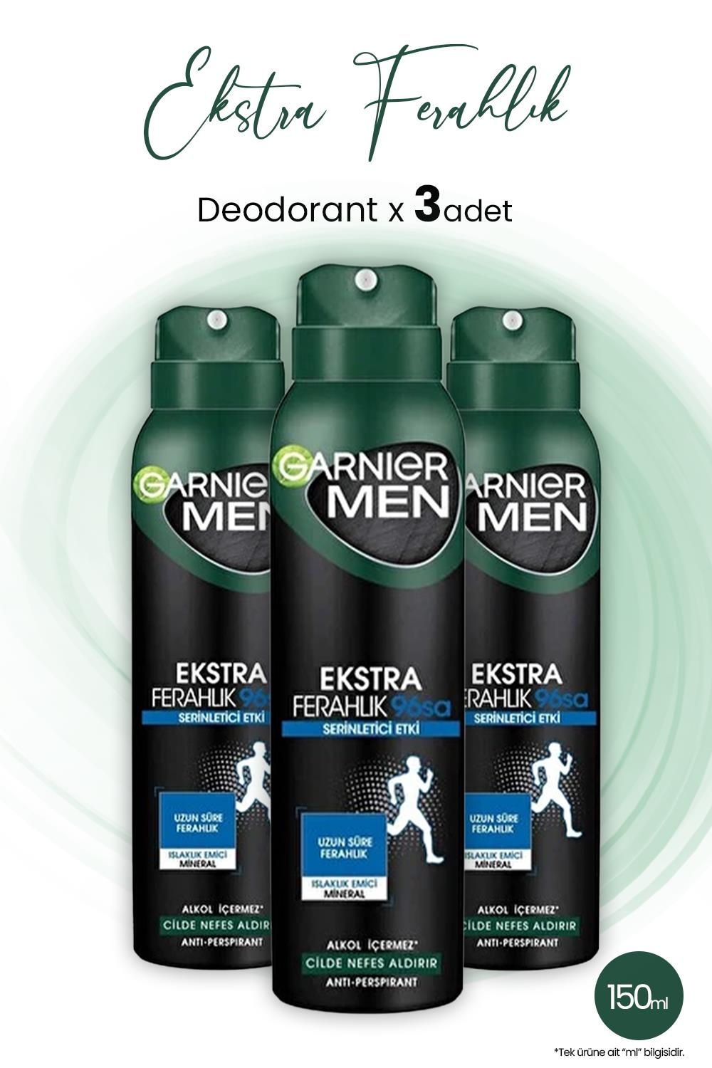 Garnier Men Ekstra Ferahlık 96H Deodorant 150 ml x 3 Adet