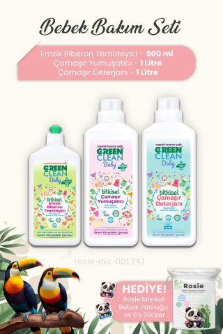 Green Clean 3'lü Bebek Bakım Seti 1 ve Bebek Pamuğu ROSIE