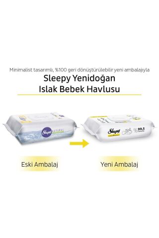 Sleepy Natural Yenidoğan Pamuklu 40 Yaprak 12'li Paket Islak Mendil