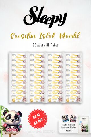 Sleepy Sensitive 36 AL 33 ÖDE Islak Havlu 25'li ve 60'lı ROSIE