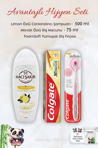 Colgate Misvak Özlü Diş Macunu 75 ml,  FoamSoft Diş Fırçası, H.Şakir Limonlu Şampuan 500 ml